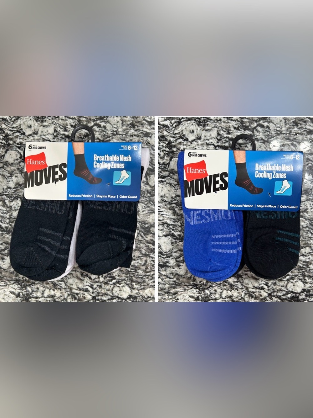 Hanes Moves Men's Mid Crew Socks - Black & Royal Blue